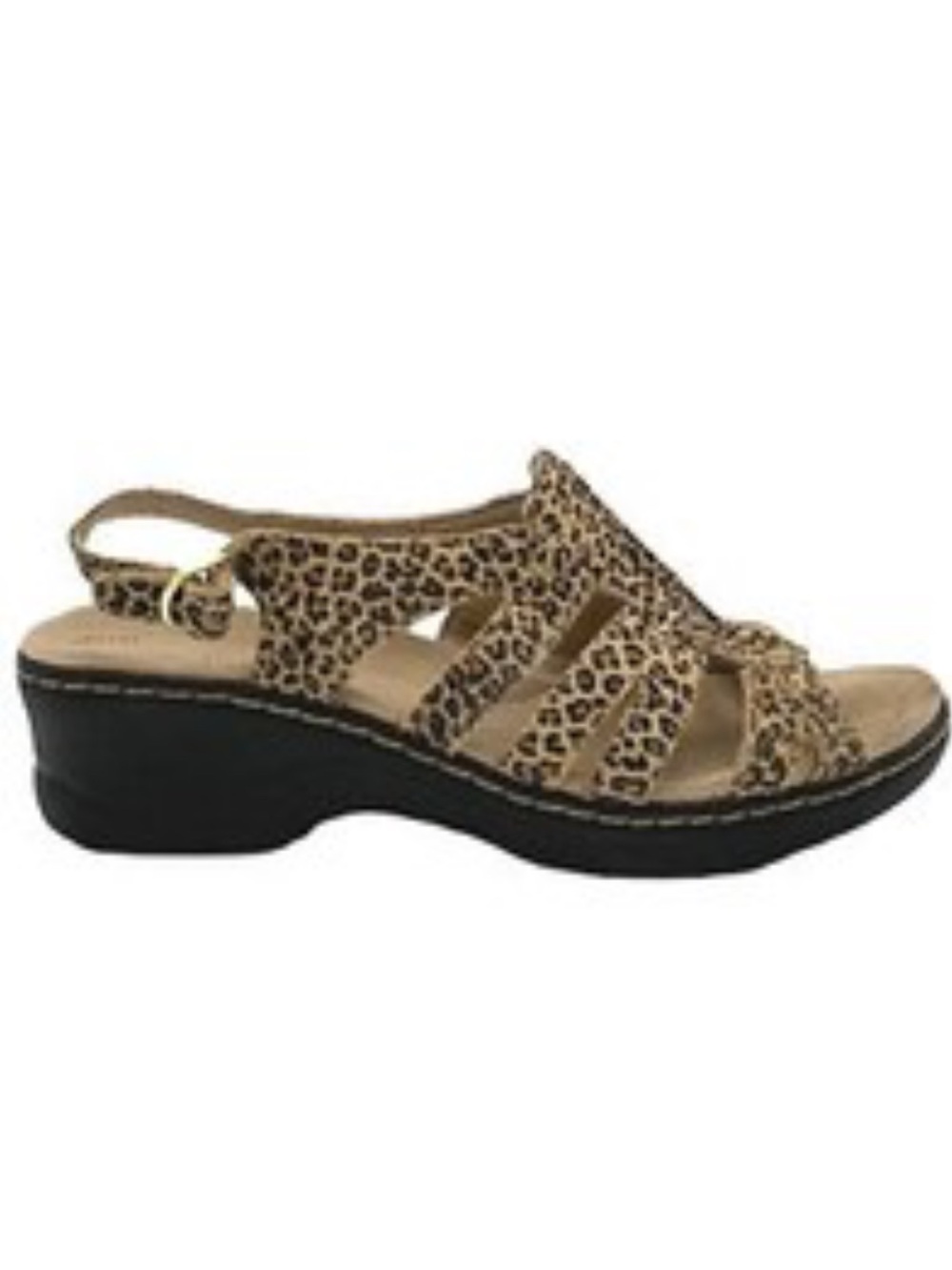 Clarks Collection Lexi Marigold Leather Leopard Cheetah Print Wedge Sandals 7.5